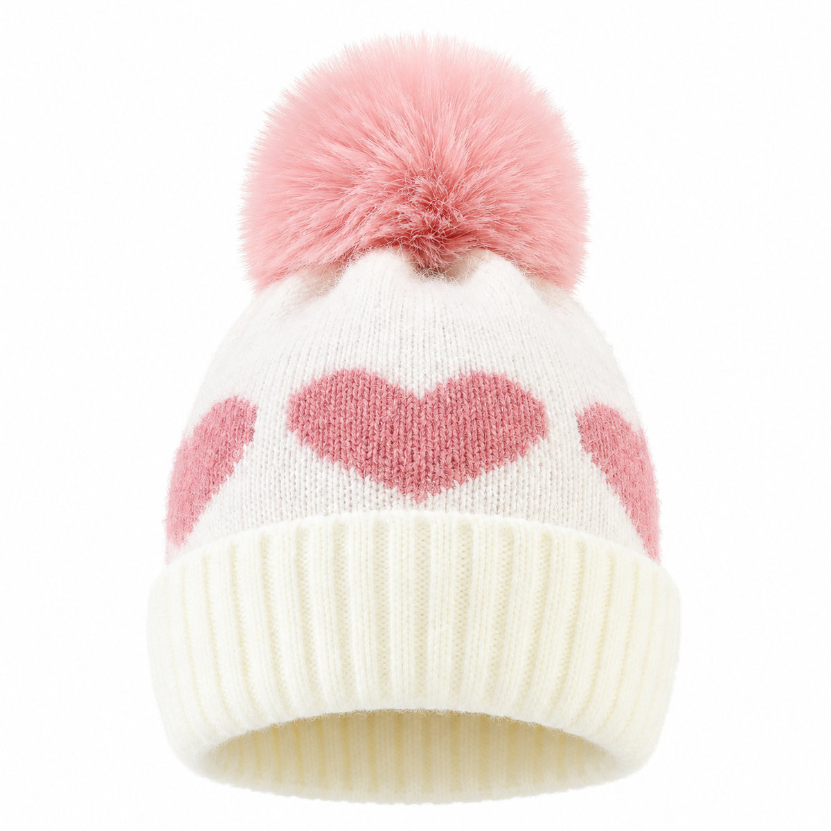 Pom-Pom Heart Beanie