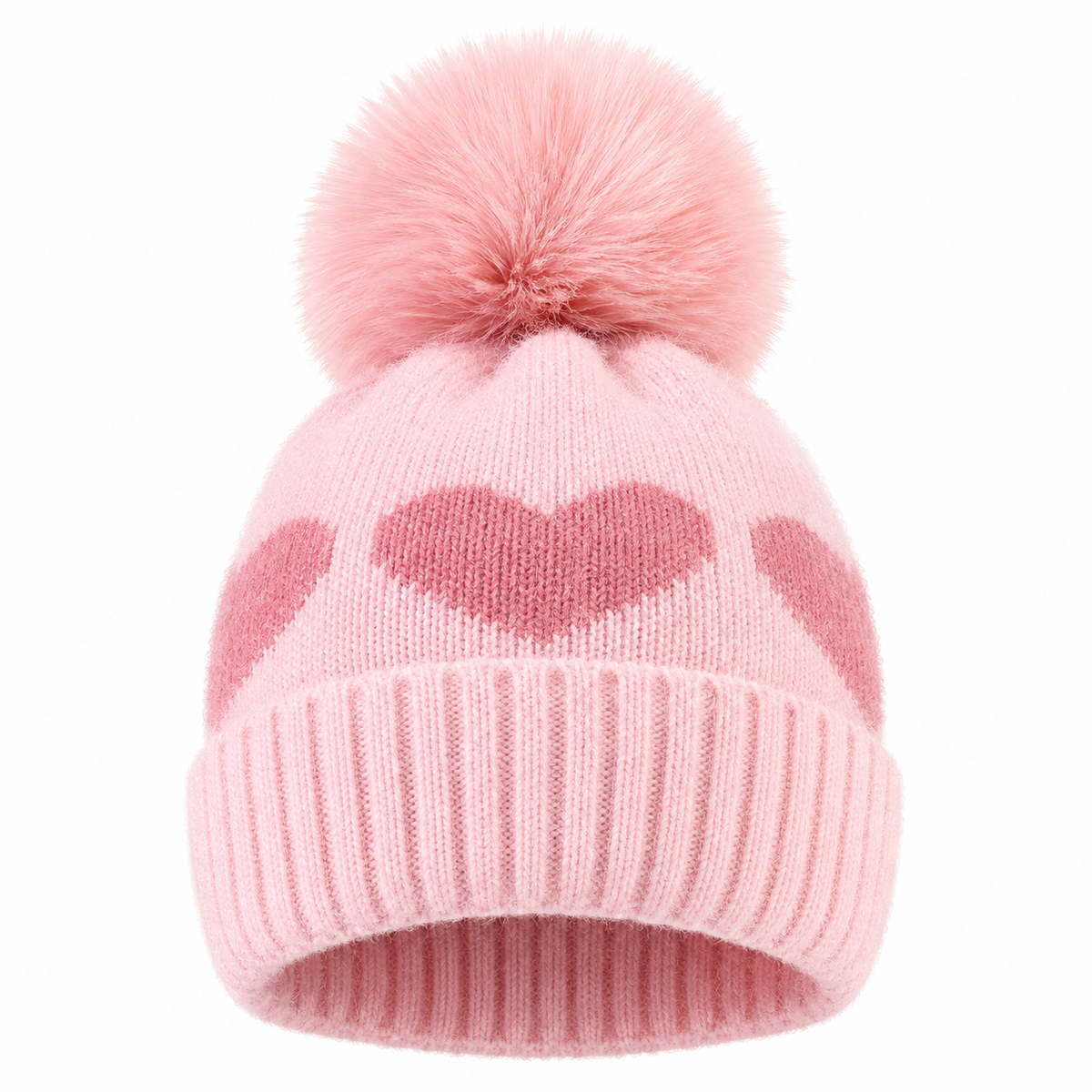 Pom-Pom Heart Beanie