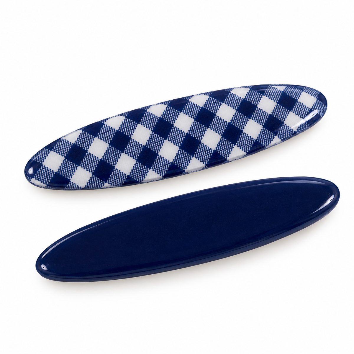 Navy Plaid Oval Hair Clips
