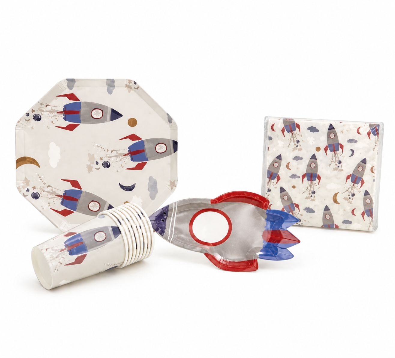 Rocket 8inch Plates- Printed Rocket 9inch plates-Cups-Napckins