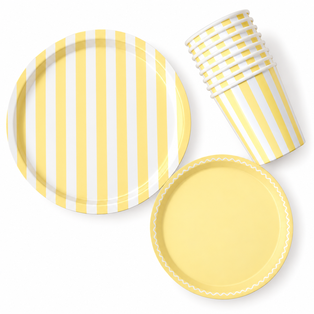 Striped 9inch plate-plain 7inch plate-striped cups