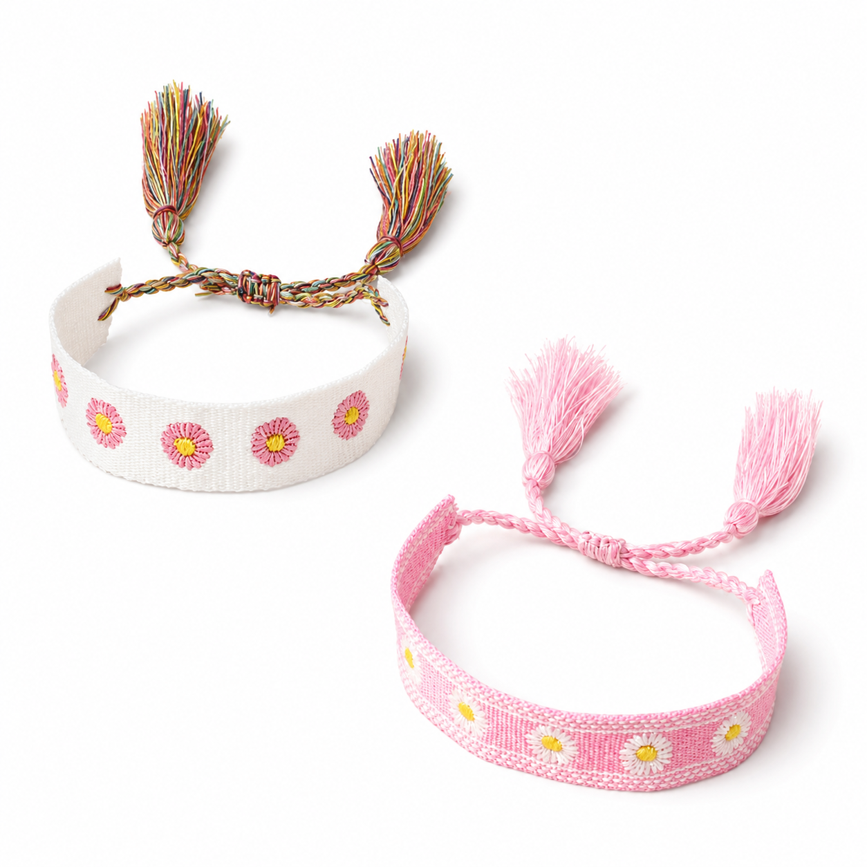Daisy Embroidered Fabric Bracelet