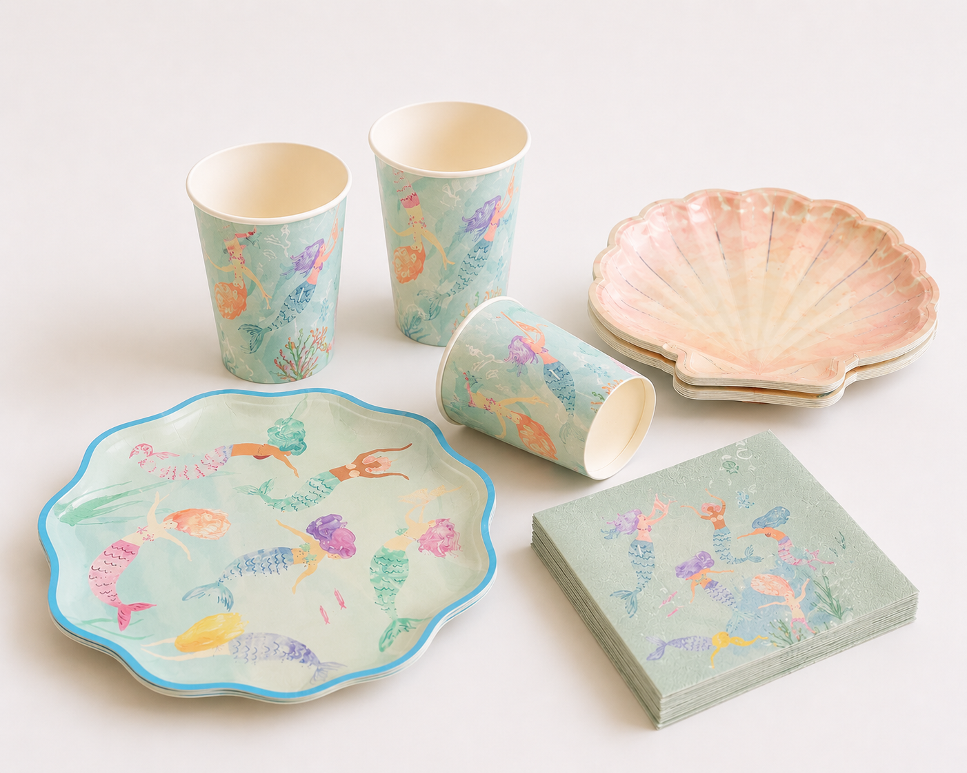 Mermaid 10.5inch Plates- 7inch Plates-Cups-Napckins