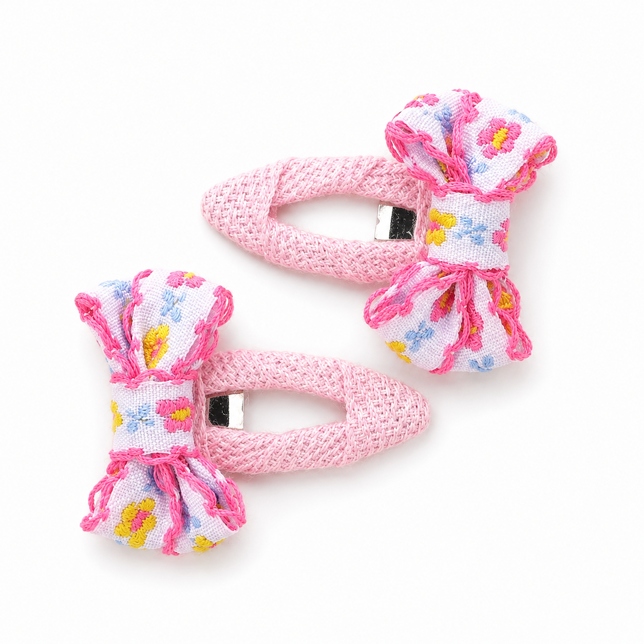 Embroidered Flower Bow Hairclips