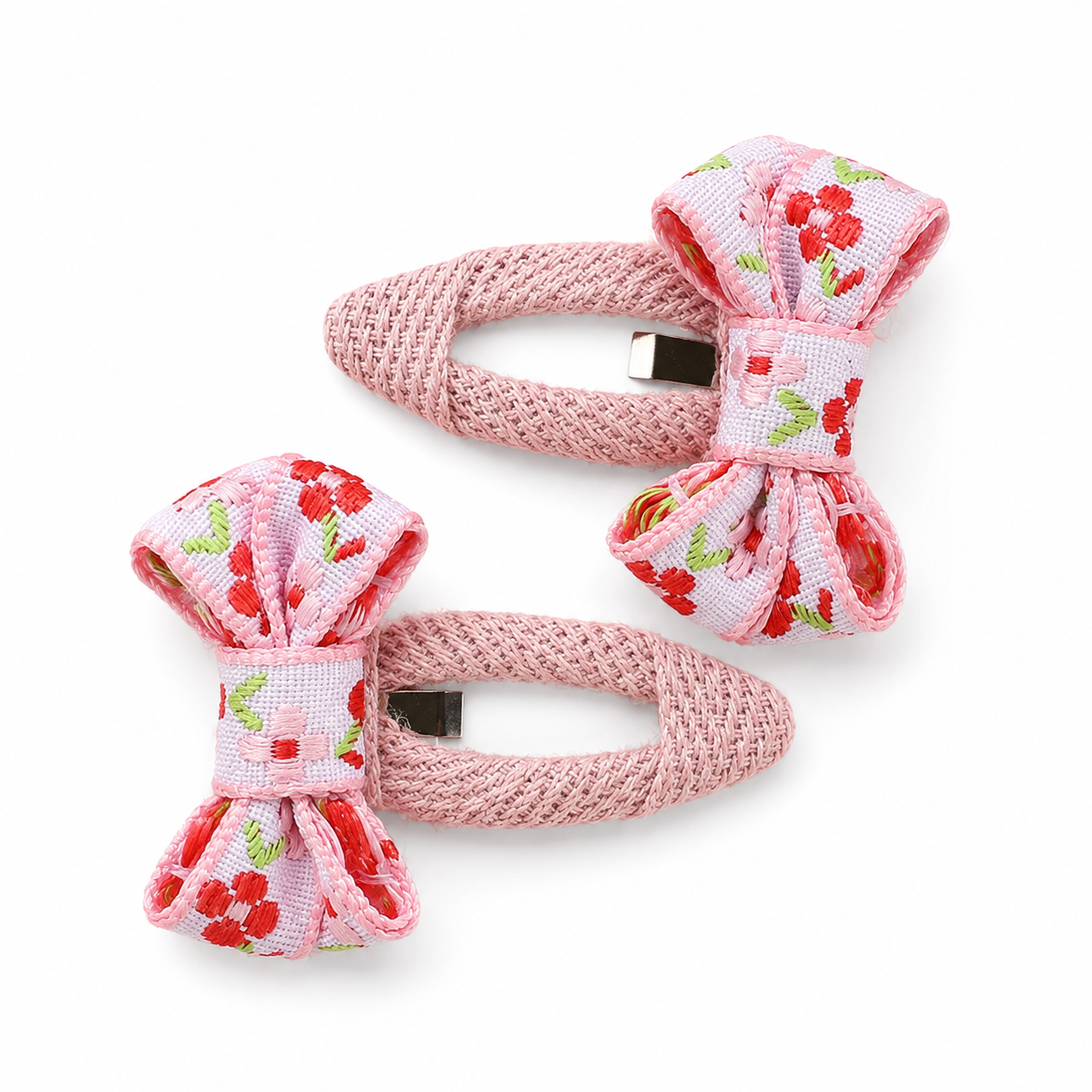 Embroidered Flower Bow Hairclips