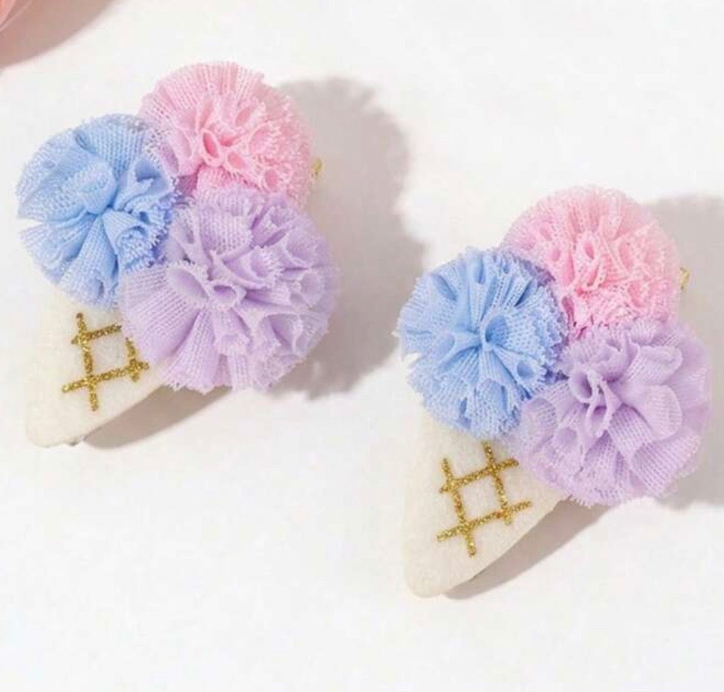 Ice Cream Pompom Hair Clips