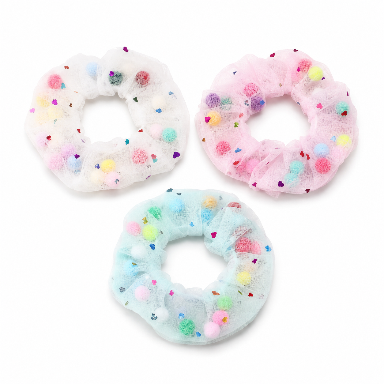 Pom-pom Tulle Hair Ties