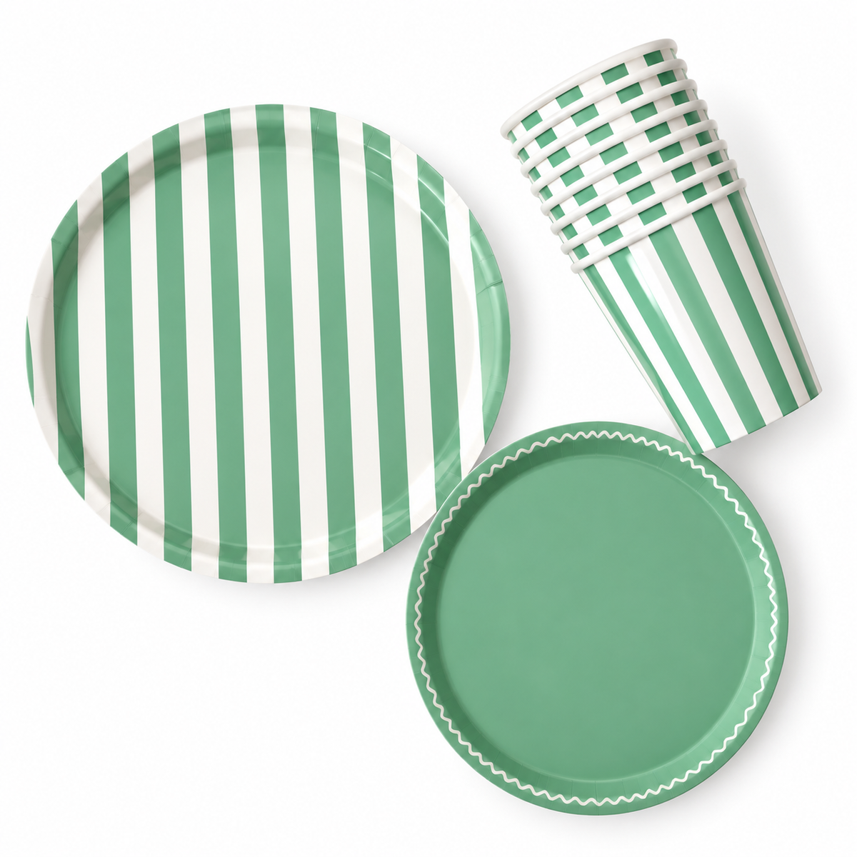 Striped 9inch plate-plain 7inch plate-striped cups