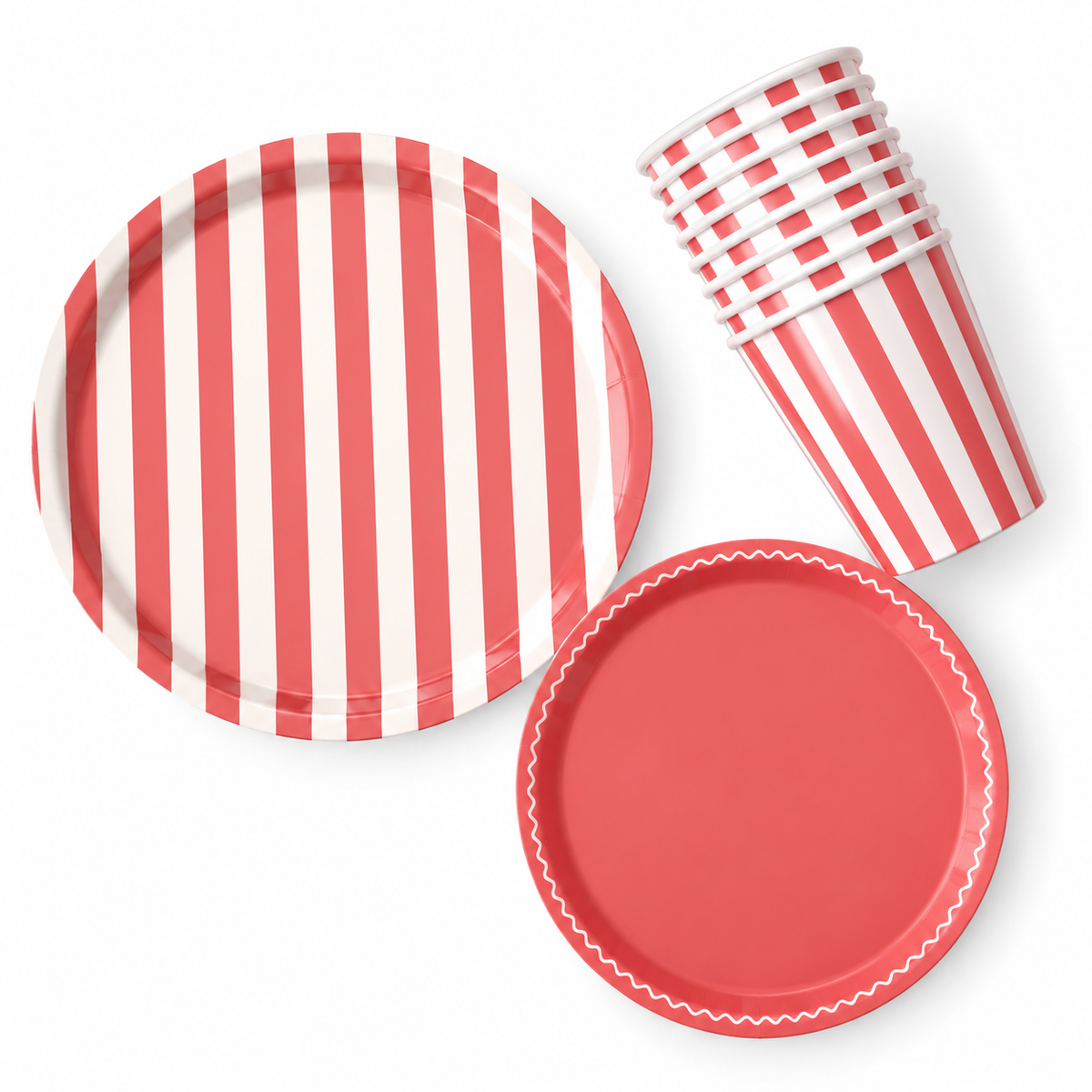 Striped 9inch plate-plain 7inch plate-striped cups