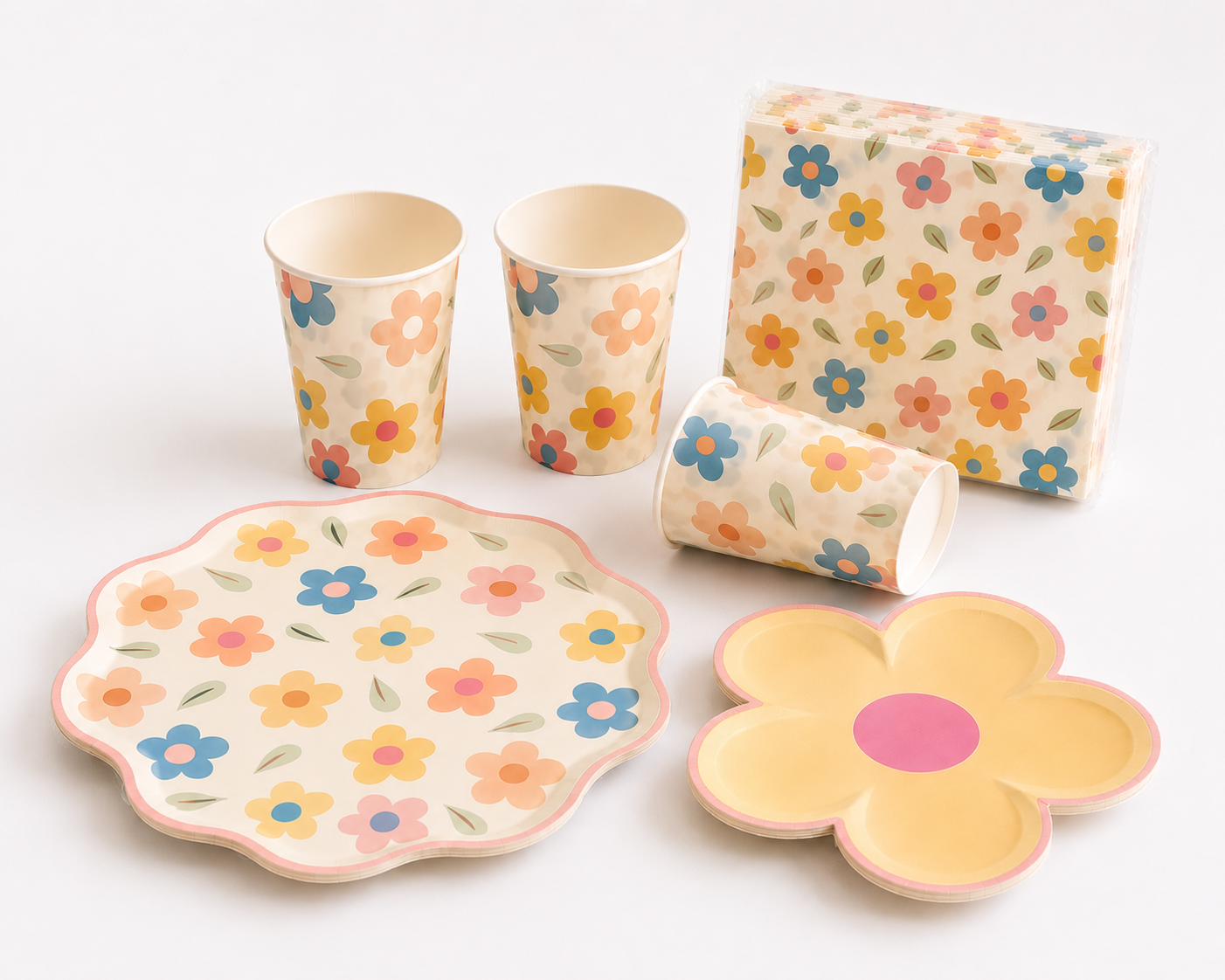 Flower 9inch Plates -Printed Flower 9inch Plates-Cups-Napkins