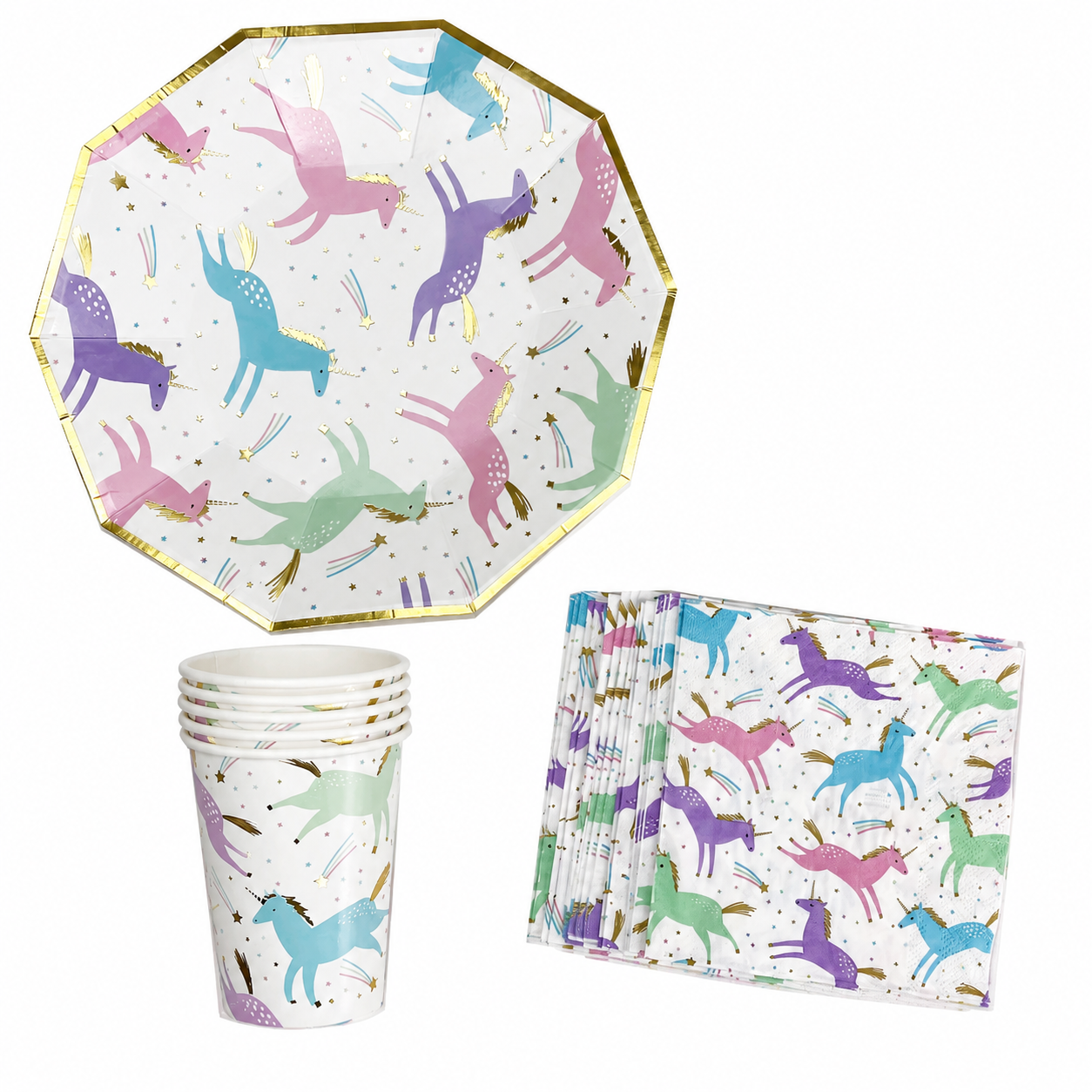 Unicorn 9inch plates-cups-napckins