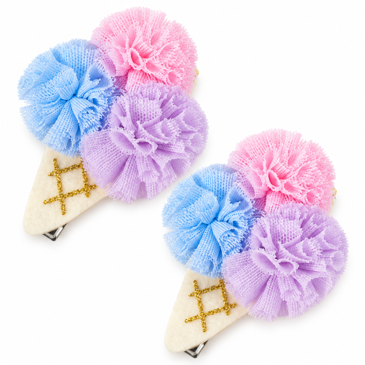 Ice Cream Pompom Hair Clips